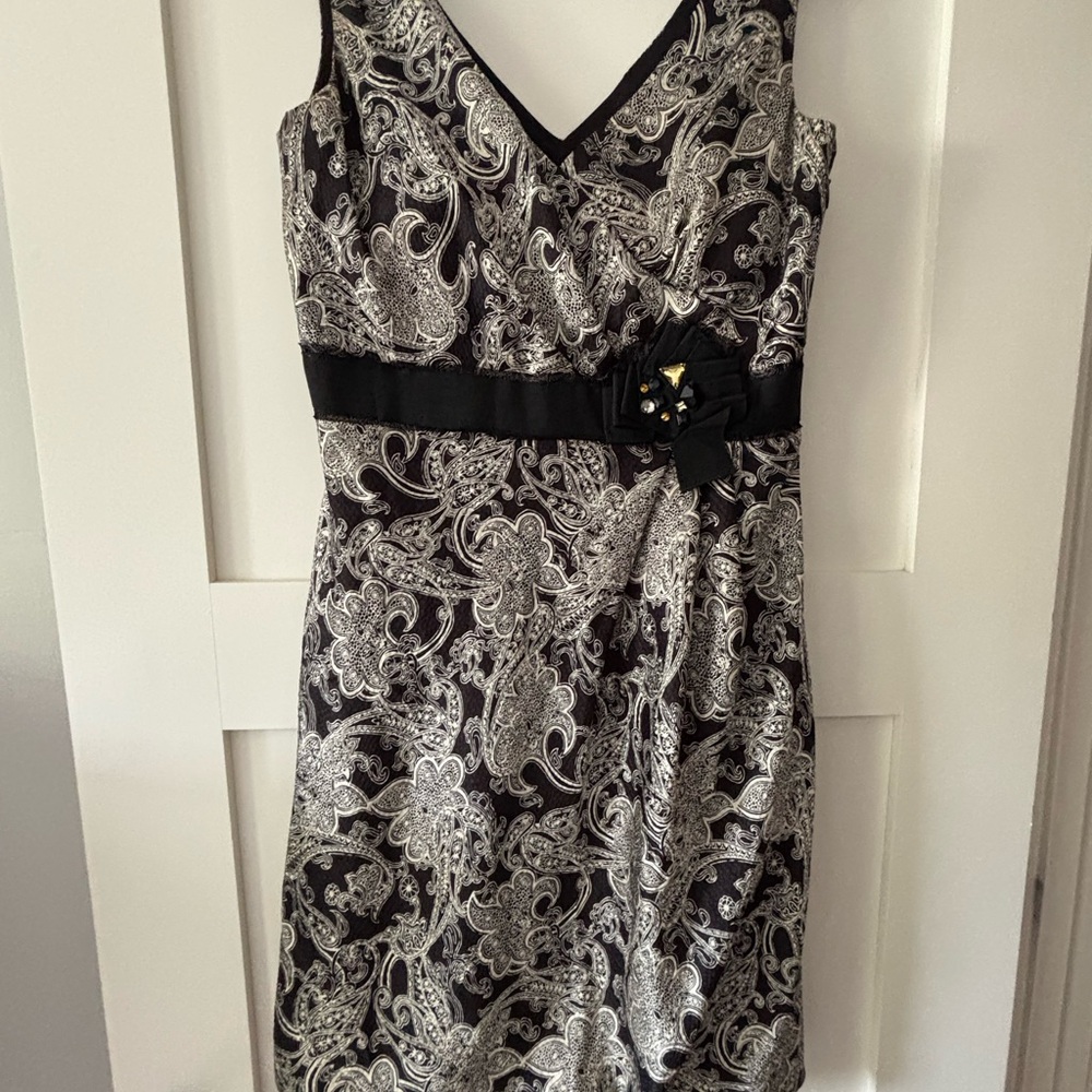 BCBG Black and White Paisley Midi Dress